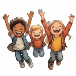 Grafik Jubelnde Kinder