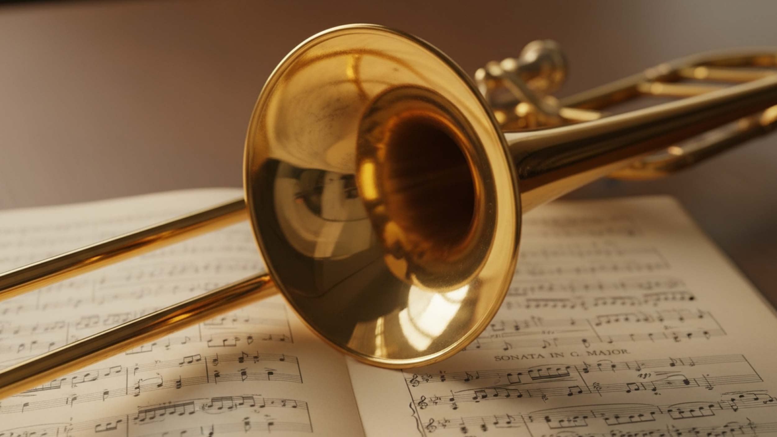 Bild: Posaune auf Notenblatt liegend