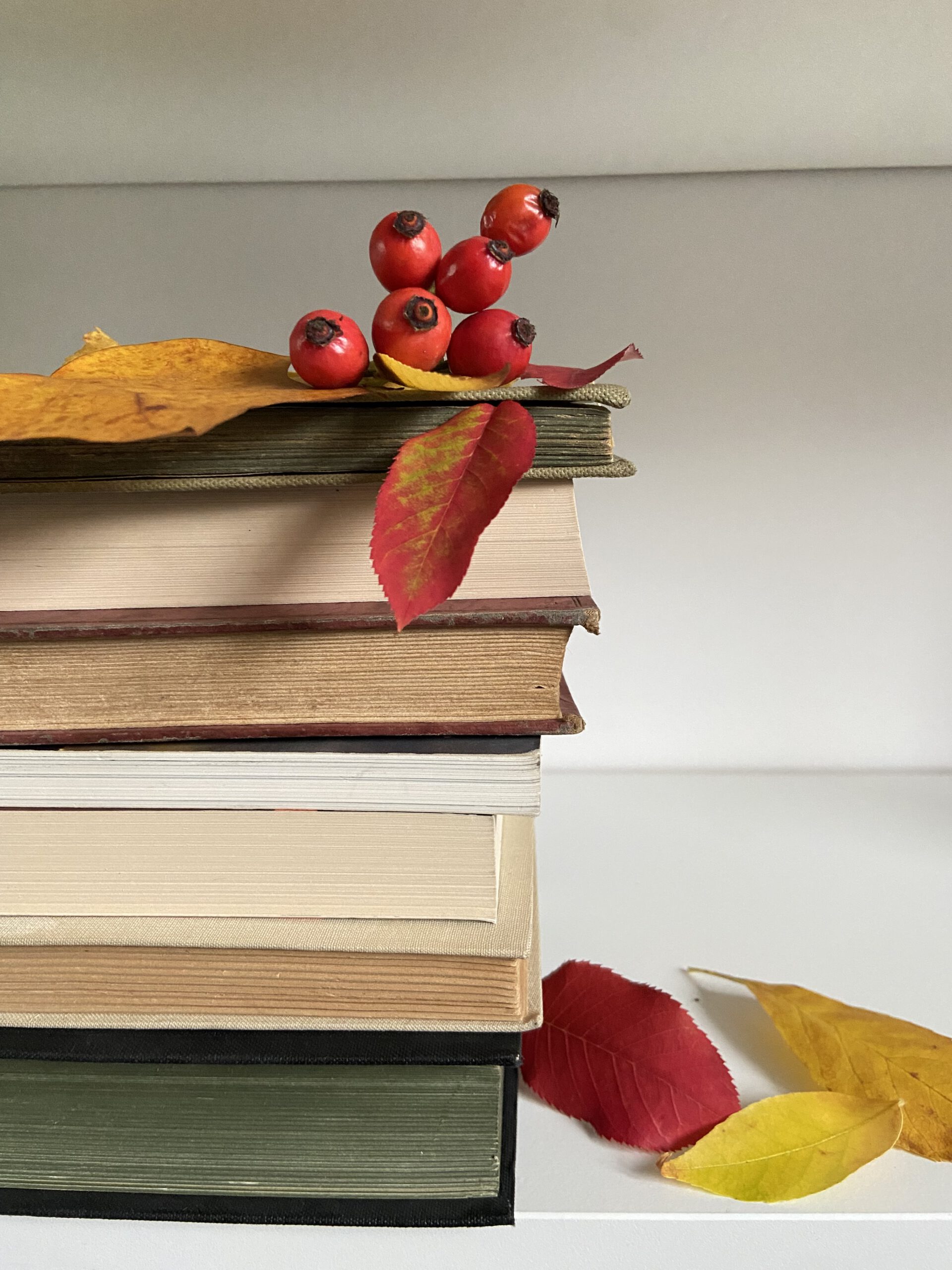 Foto Bücherstapel mit Herbstdeko