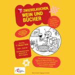 Einladungsplakat Zwiebelkuchen, Wein und Bücher