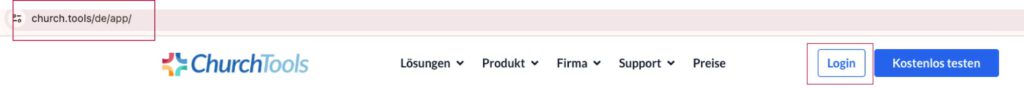 Screenshot: ChurchTools Webadresse