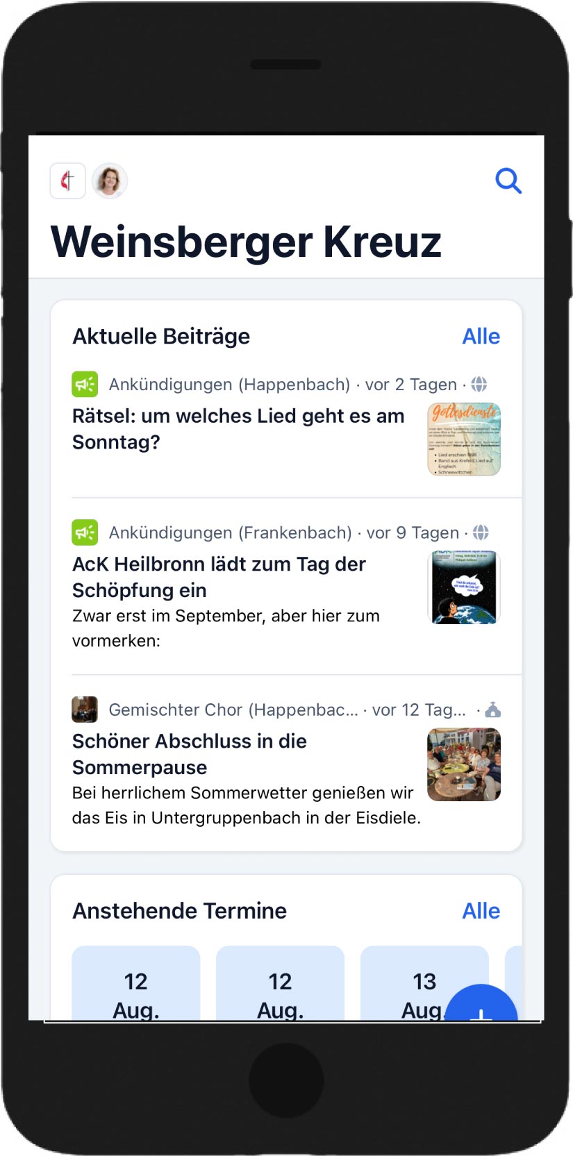 Bild: Smartphone + ChurchTools App